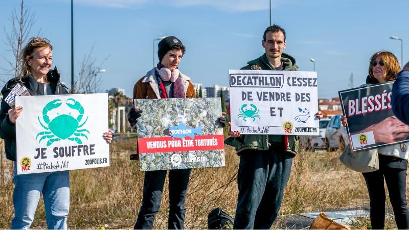 Demonstration calling on Decathlon to stop selling live fishes and crabs for baiting fishing
